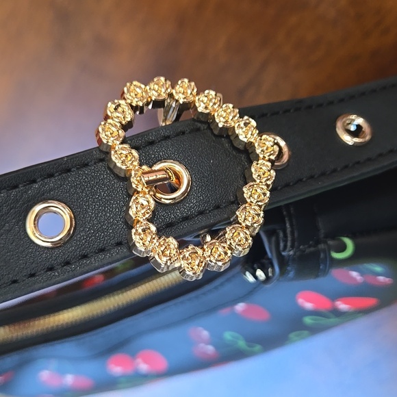 Betsey Johnson BLACK Cherry Bow Bag & Plush Bag Charm Hearts Locket NEW NWT - Picture 5 of 8